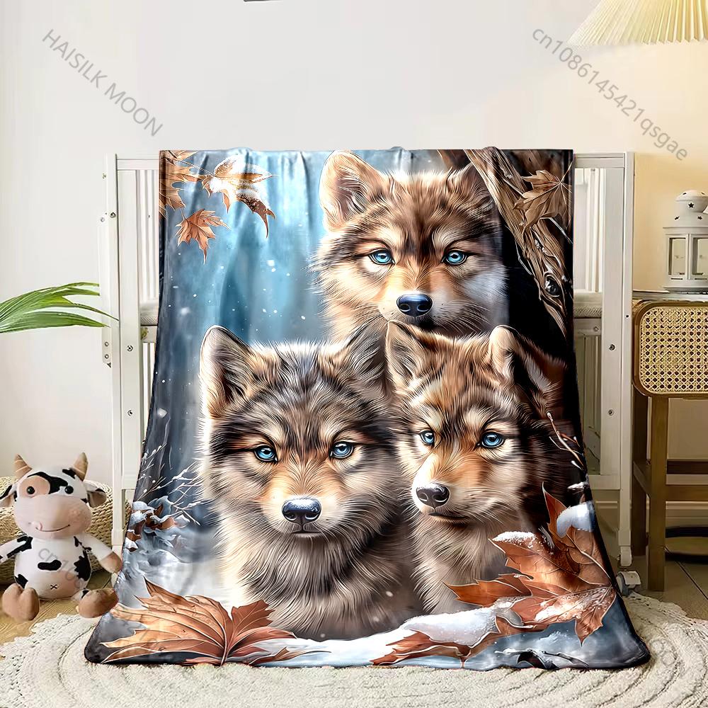 Two Wolves Nuzzling Amid Nebulae Print Adult Children Warm Blankets Home Travel Car Soft Comfortable Suitable for All Seasons