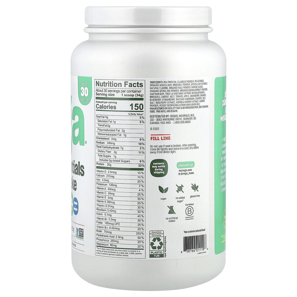 Plant-Based Essential Shake, Vanilla, 1Kg (2Lb 4.4Oz)