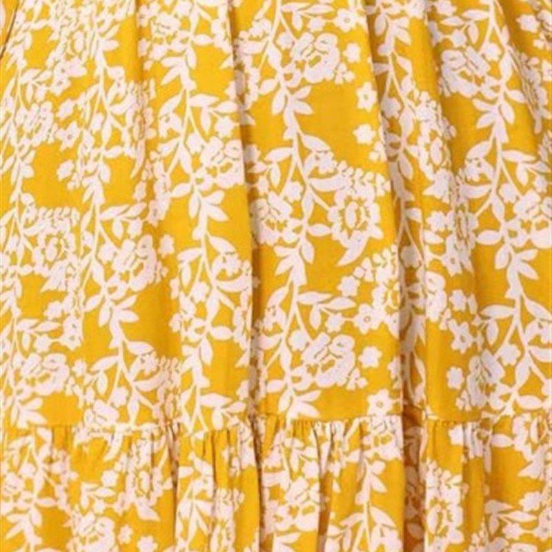 

Summer and Autumn Fragmented Flower Dress Square Neck Short Yellow S