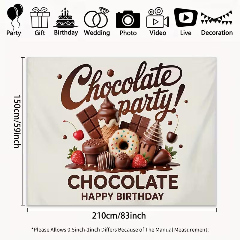 2D Flat Dessert Birthday Backdrop "Chocolate Party" Themed Background Cloth