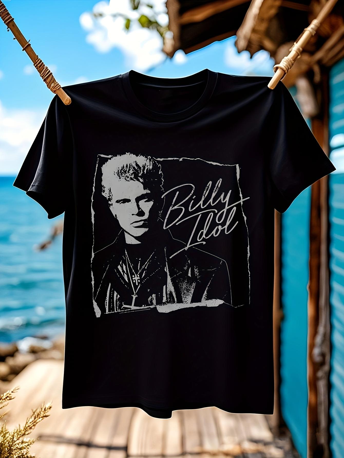 Billy Idol Graphic T-shirt - Black with White Portrait & Bold Text - Heavyweight Cotton Tee for Concerts XXXL