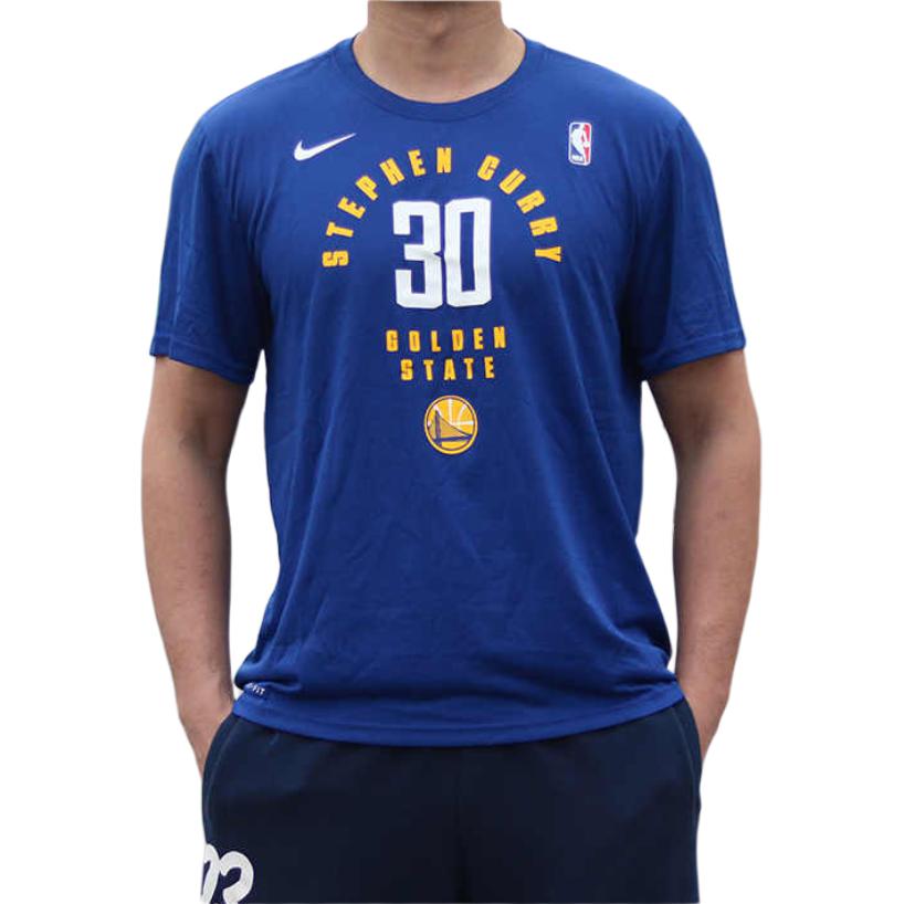 Nike NBA Warriors Curry Letter Geometric Pattern Printed Basketball Short Sleeve T-Shirt Men Tops Blue AA2322-495