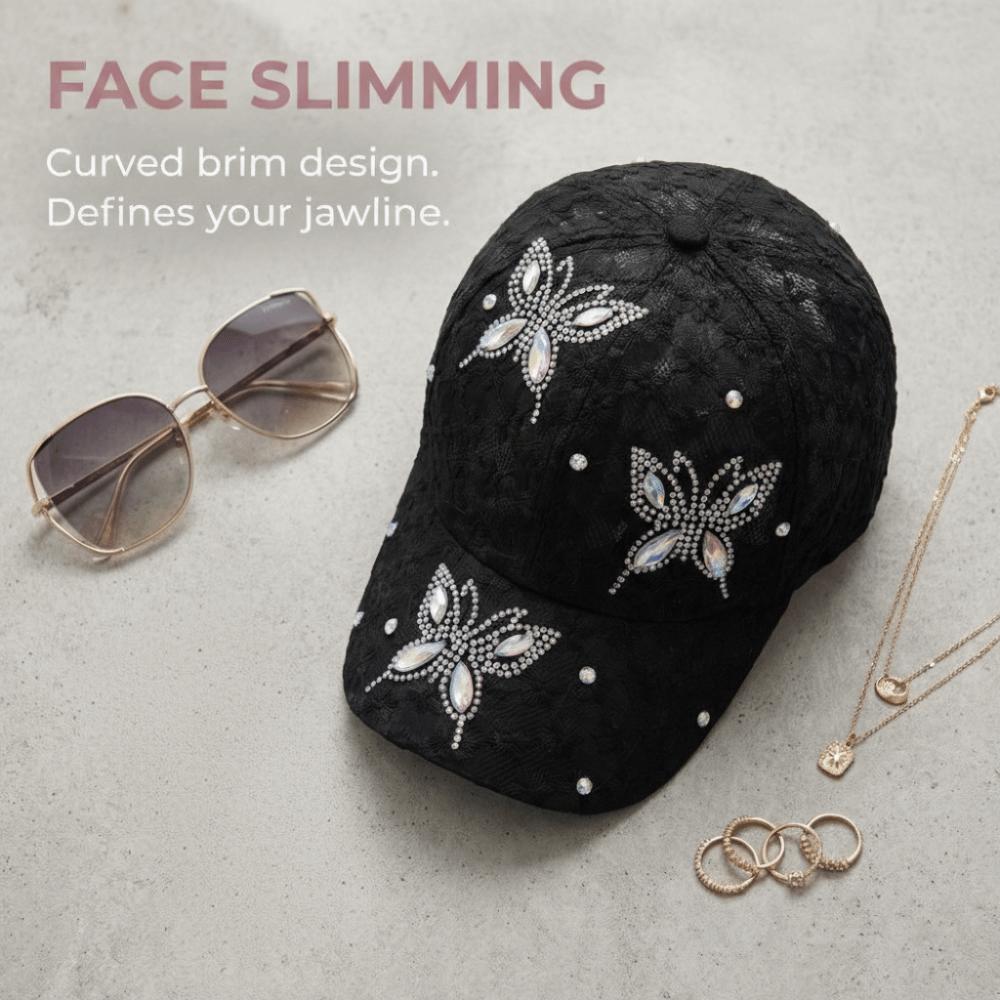 Rhinestone Visors Cap Butterfly Mesh Peaked Hat Fashion Flower Baseball Cap  Outdoor