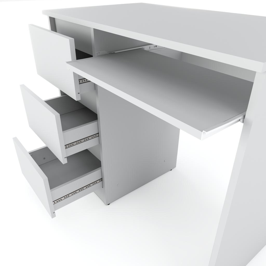 Weißer Computertisch 3 Schubladen 90 CM Schul-Gaming-Möbel