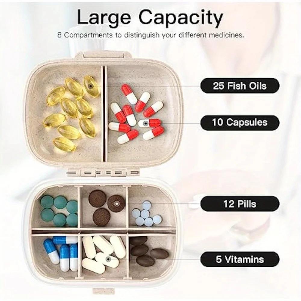 Bling Pill Organizer with 8 Compartments Portable Pill Case Crystal Diamond Small Pill Container Daily Pill Organizer Container