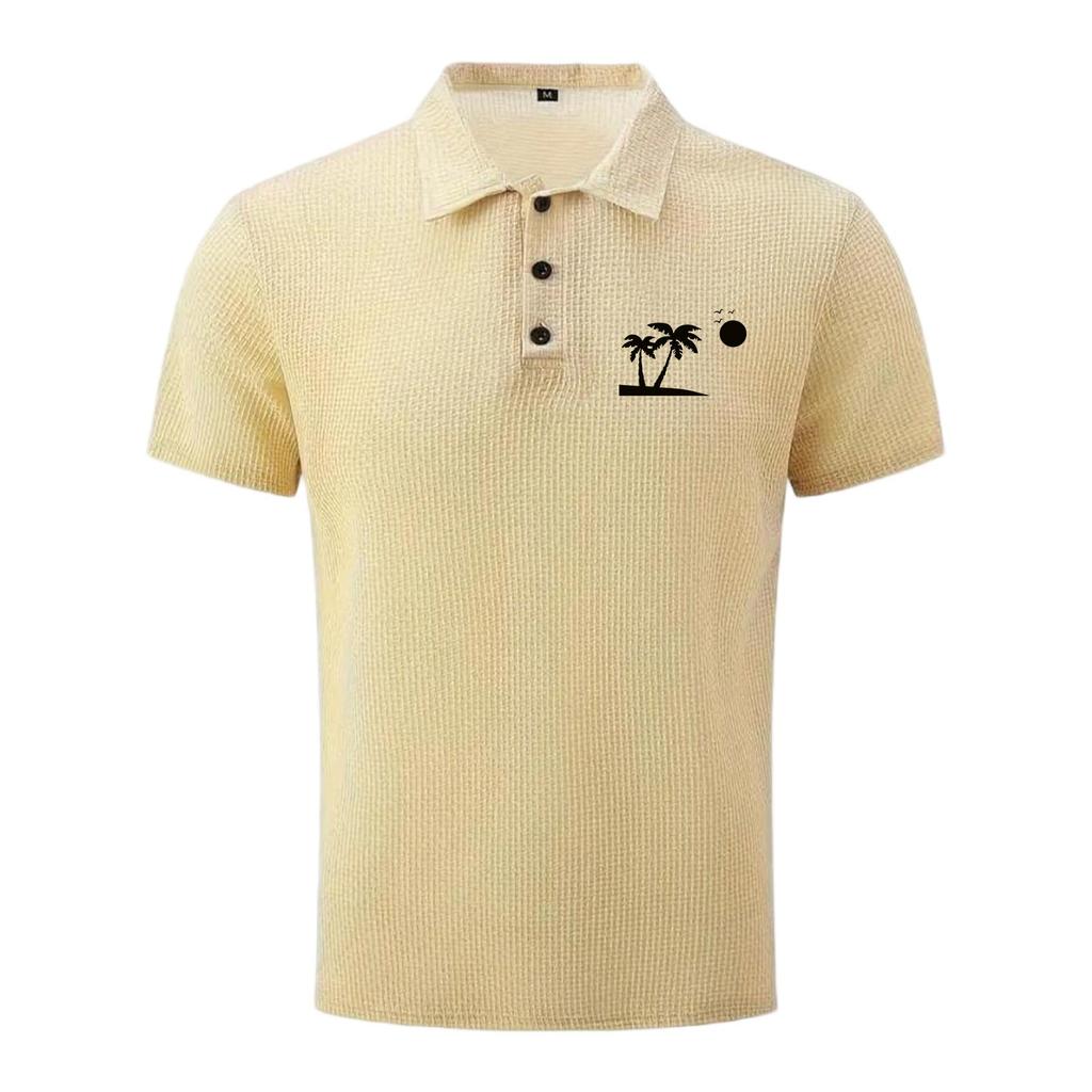 Men's Summer High-End Mesh Ice Silk Short Sleeve T-Shirt Breathable Lightweight Polo Shirt Casual Fit with Printed Design