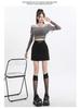 Women's Gray High-Waist A-Line Skirt - Slim Fit, Trendy Short Skirt for Spring and Autumn