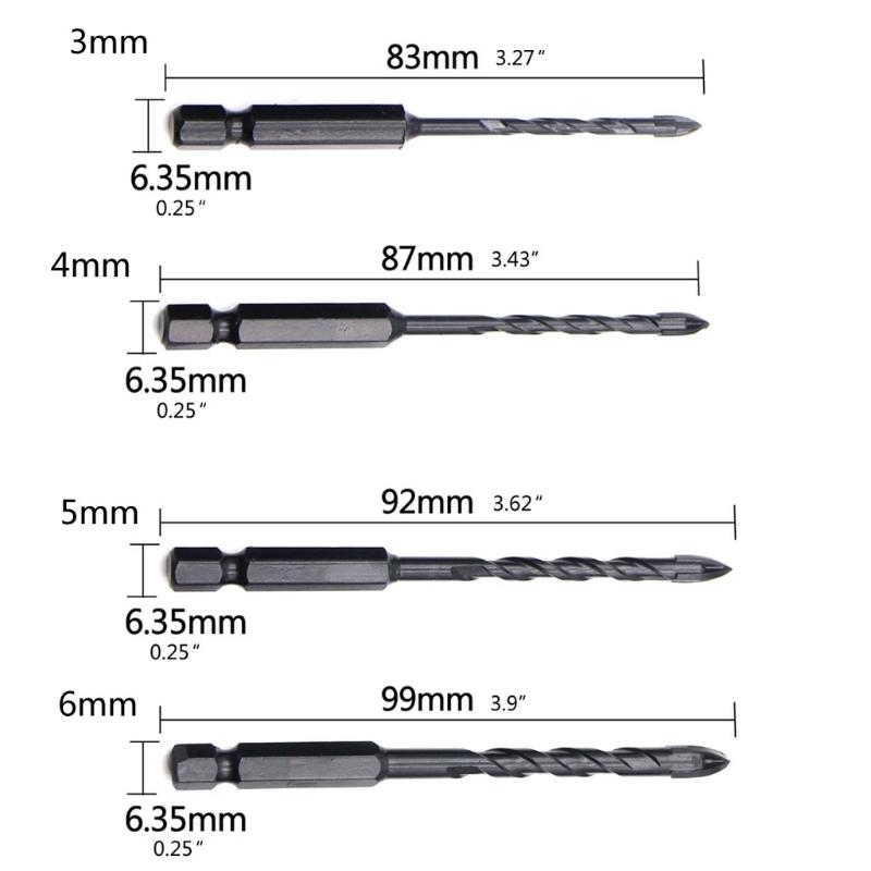 Practical for Cross Hex Tile Drill Bit 3/4/5/6/8/10/12mm for Triangle Bit Hard Alloy Hole Opener for Brick Wall Ceramic