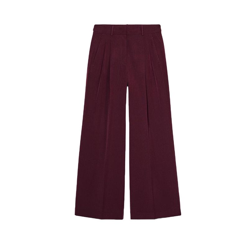 

Spring New Women s Clothing round Neck Long Sleeves Pilot Jacket Outwear 3736042 Mid Waist Pleated Pants 3736043 Burgundy wine red Pants L