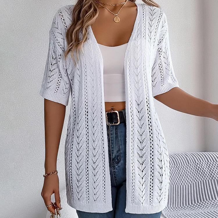 Eleganter Damen V-Ausschnitt Locker Gestrickter Cardigan Solider Karopullover Frühling Sommer Oberteile
