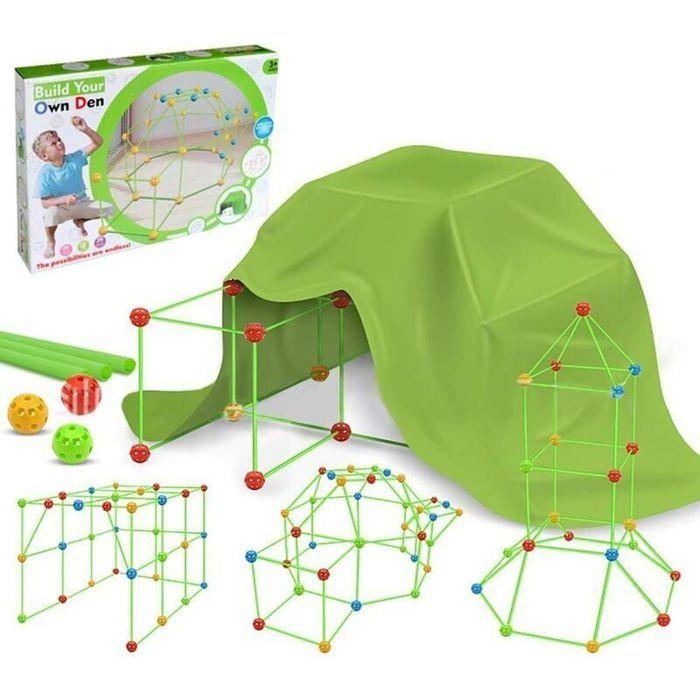 Kids Tent - DIY - Fluorescent - Fort Building Kit - 44 Balls - 86 Sticks