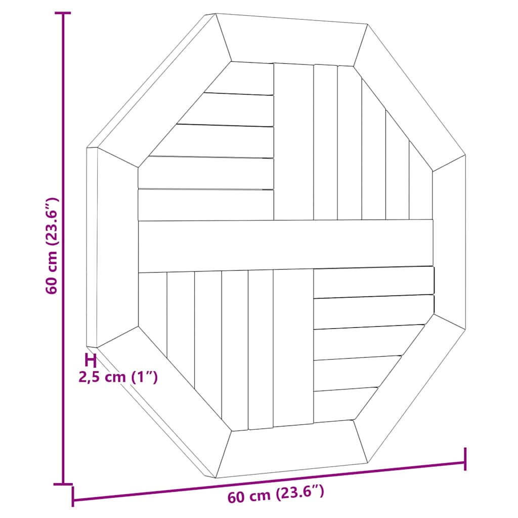 Tischplatte 60x60x2,5 cm Achteckiges Massives Teakholz