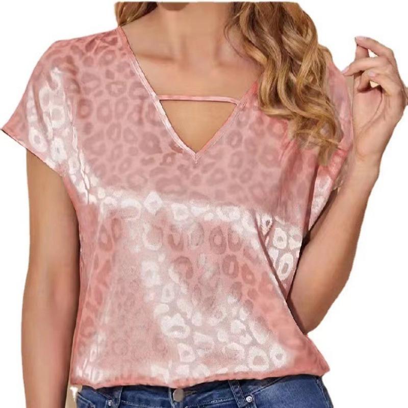 

Весенняя женская одежда Color Ding V-образный вырез атласный топ свободного кроя женская одежда футболки женские XL розовый