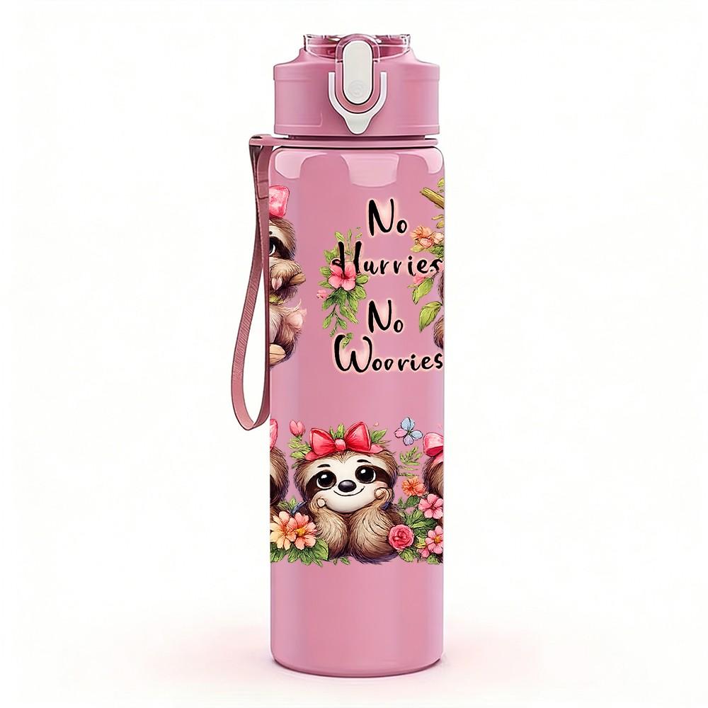 1PC Three Sloth Family Cute Cartoon Print 750ml Color Plastic Sports Water Bottle Leakproof Flip Straw Lid Suitable for Sports Office Home Use