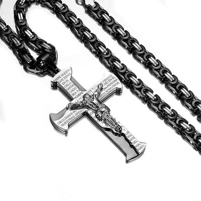 Collar con colgante de cruz de Jesús de la Biblia clásica, cadena bizantina negra de acero inoxidable, nuevo diseño, para hombres y mujeres