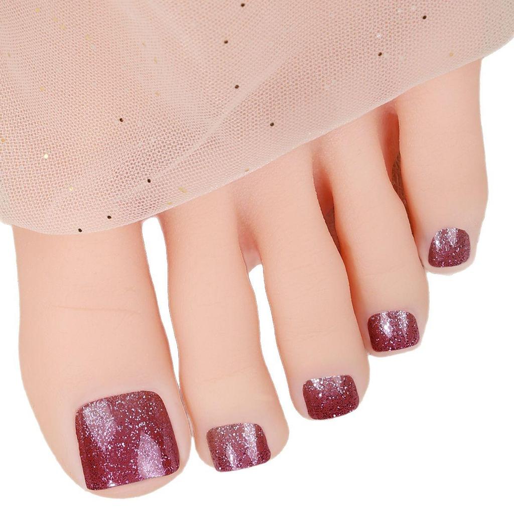 Y2K Glitter Toe Nail Stickers - Waterproof Solid Color for Summer Nail Art