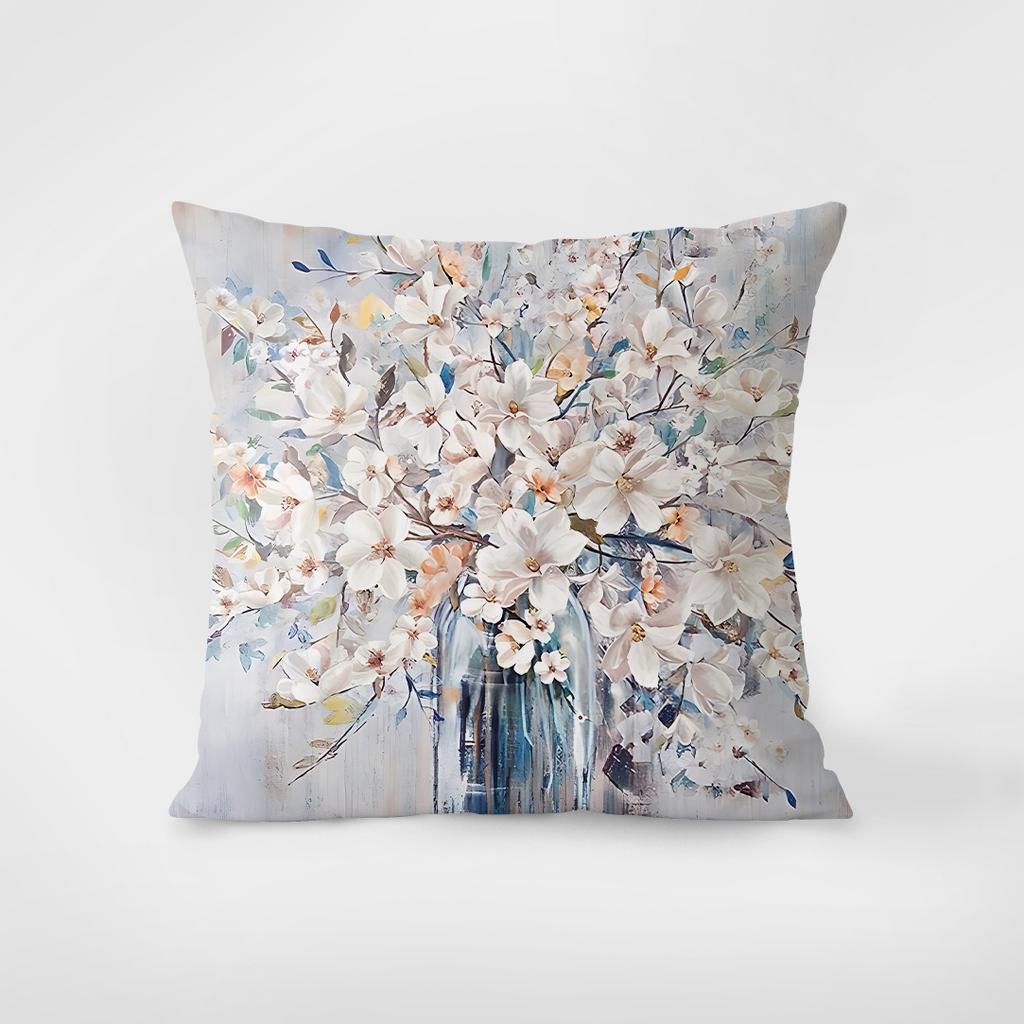 Oil Painting Style Vase Decorative Pillowcase Bedroom Living Room Square Cushion Pillowcase