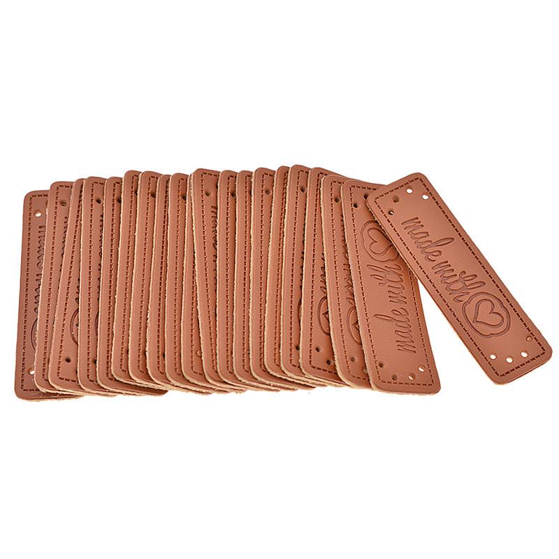 50Pcs PU Leather Handmade Label Butterfly Cherry Tags Clothing Sewing Supplies