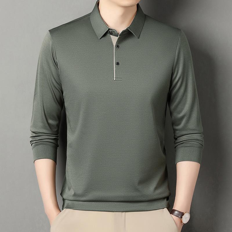 Spring Men's Long Sleeve Polo Shirt Solid Color Turn-down Collar Fashion Business Casual Male Pullover Golf Shirt Tee Tops