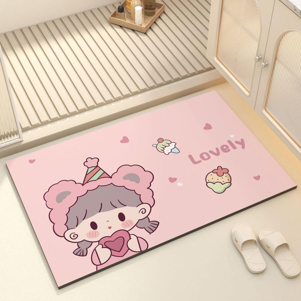 Cute Cartoon Diatom Mud Bathroom Mat - Absorbent, Anti-slip, Quick Dry Foot Mat for Toilet & Door Entrance