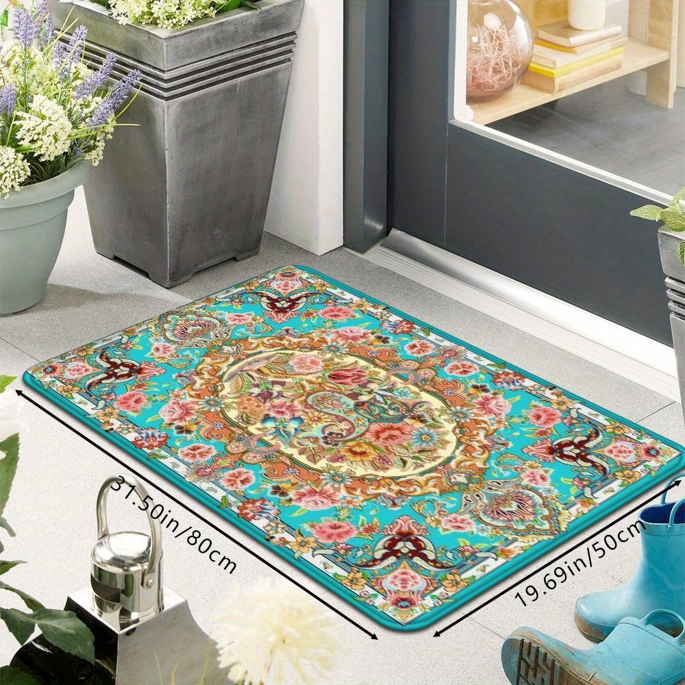 Colorful Flower Area Rug Retro Oriental Print Floor Mat Soft Absorbent Non-slip Doormat for Entrance Porch Bathroom Home