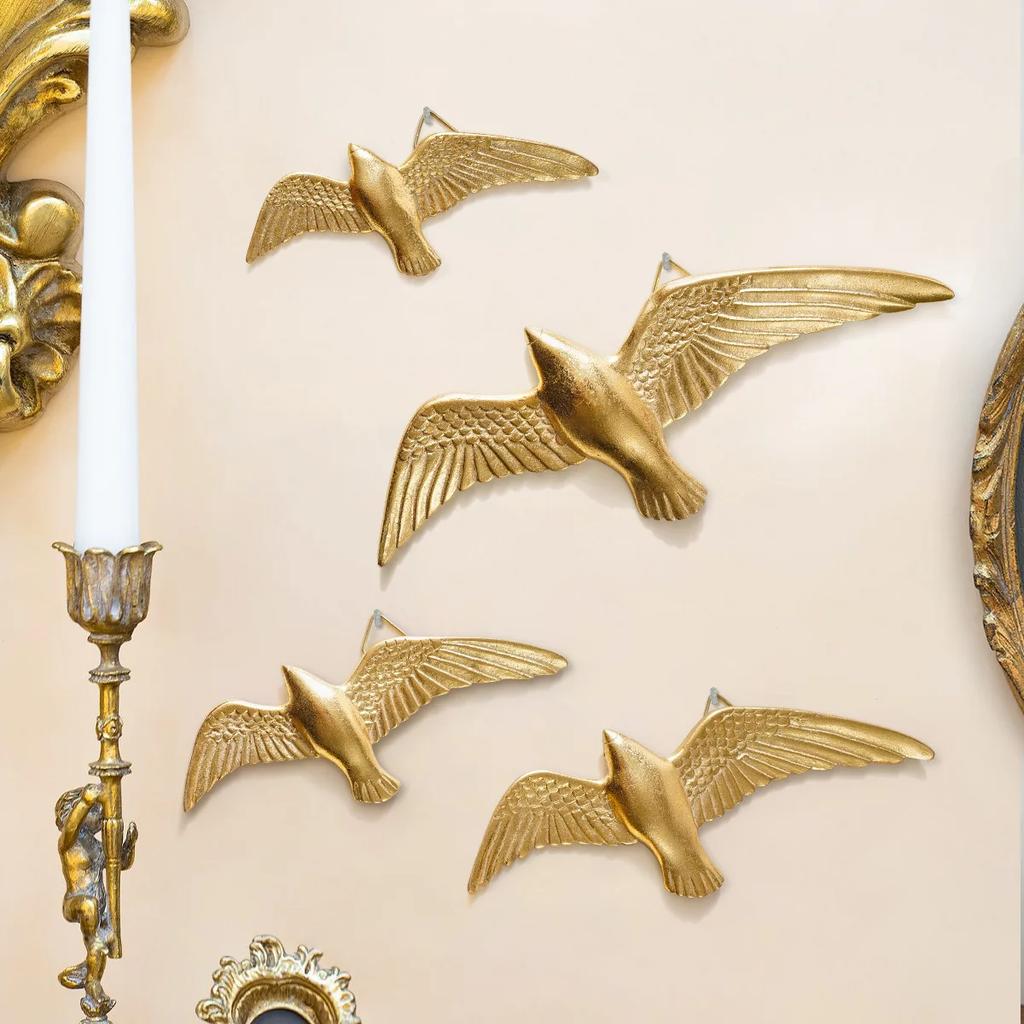 Creative Golden Bird Wall Hanging Background Wall Decoration Seagull Swallow Four-piece Set Resin Handicrafts Bird Pendant Home