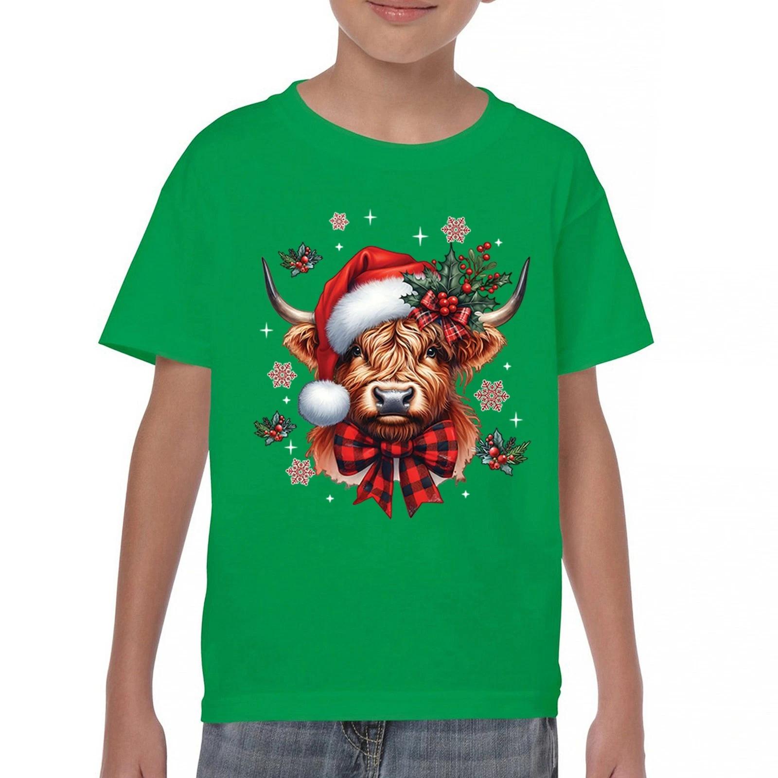 Christmas Holly Cow Youth kids boys T-Shirt Festive Xmas Holiday Season Spirit Kids 150