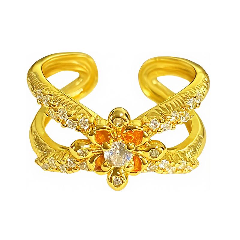 Medieval Vintage Zircon Lace Leaf Opening Ring Retro Femininity Niche Colored Treasure High Sense Ring