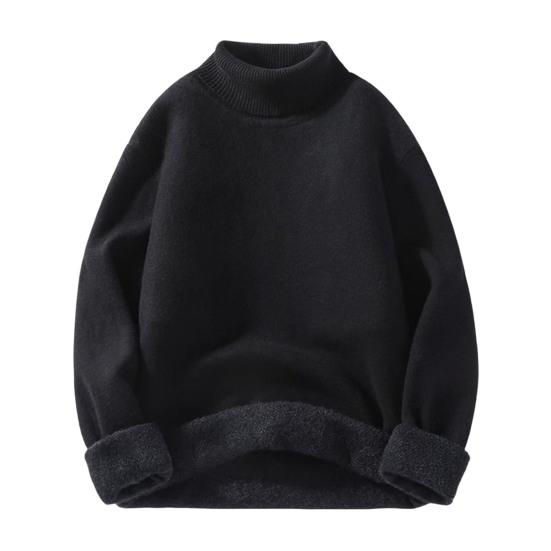 Pánský zesílený rolákový svetr s fleecovou podšívkou, pulovr, hřejivý pletený top s dlouhým rukávem, ležérní volný střih pro domácí kancelář, streetové oblečení