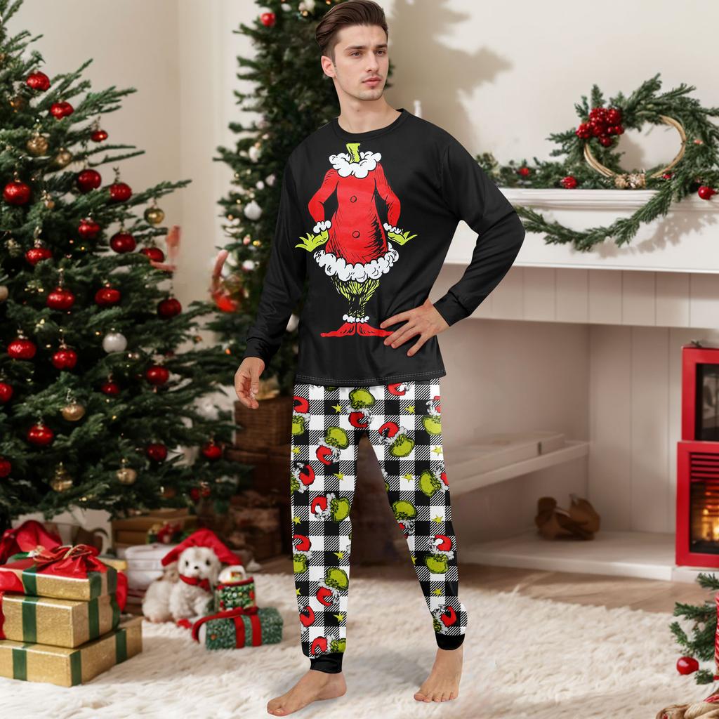 Print Cute Family Set Pajamas, Home Clothes, Family Set Long Sleeve Top Pants Set