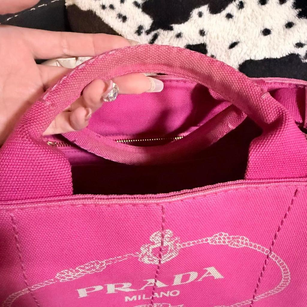 Used PRADA Canapa Tote Bag Pink MILANO