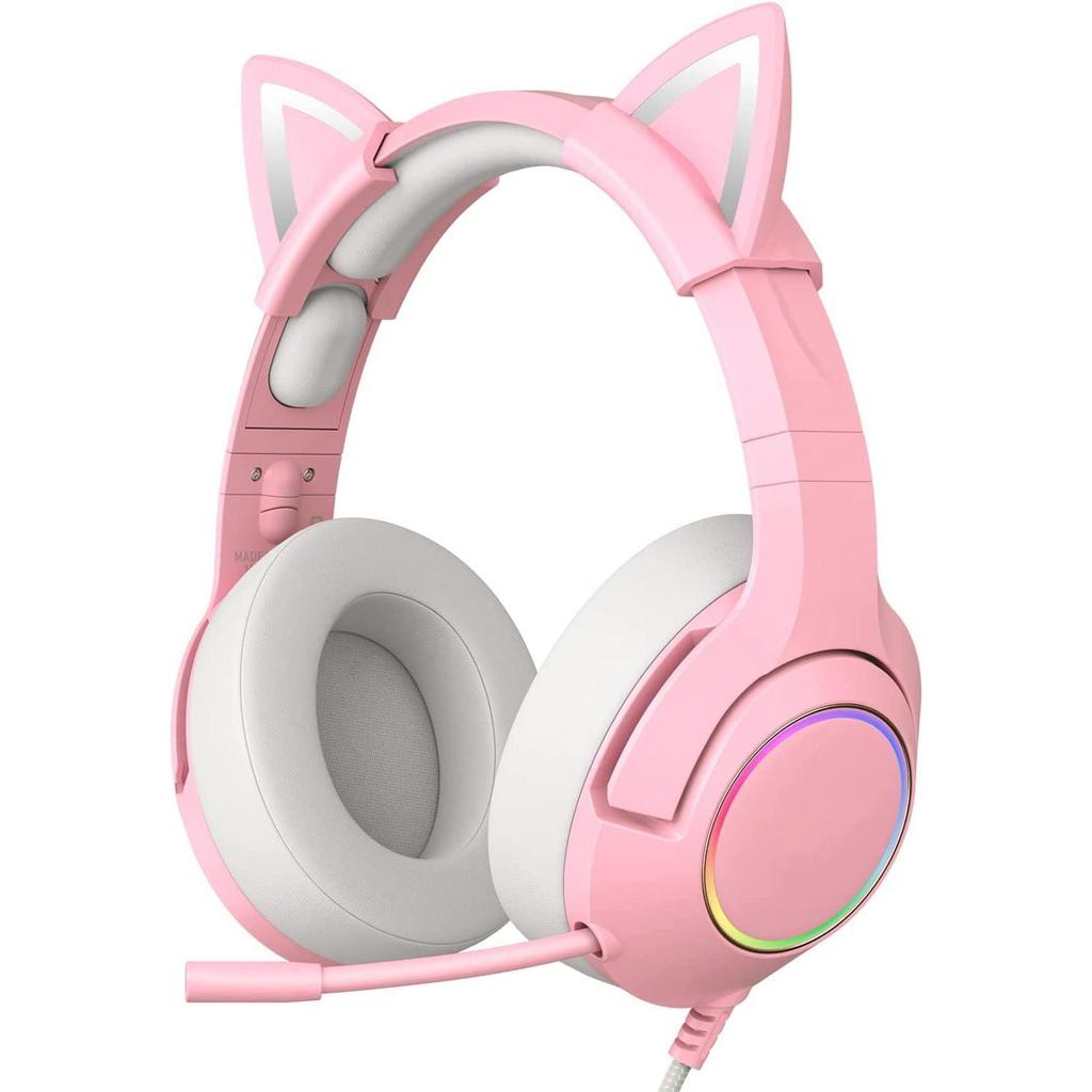 K9 Gaming Headset, Wired Over-Ear Headphones with Detachable Cat Ears, Noise Cancelling Microphone, RGB Backlight, Surround Sound for PC PS5 PS5 Xbox