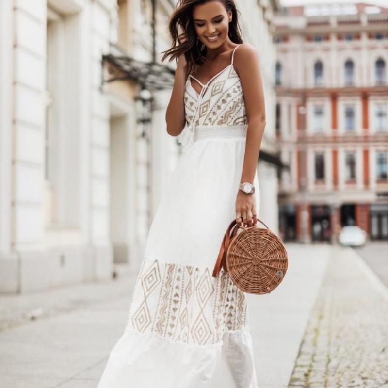 bohemian embroidered suspender dress