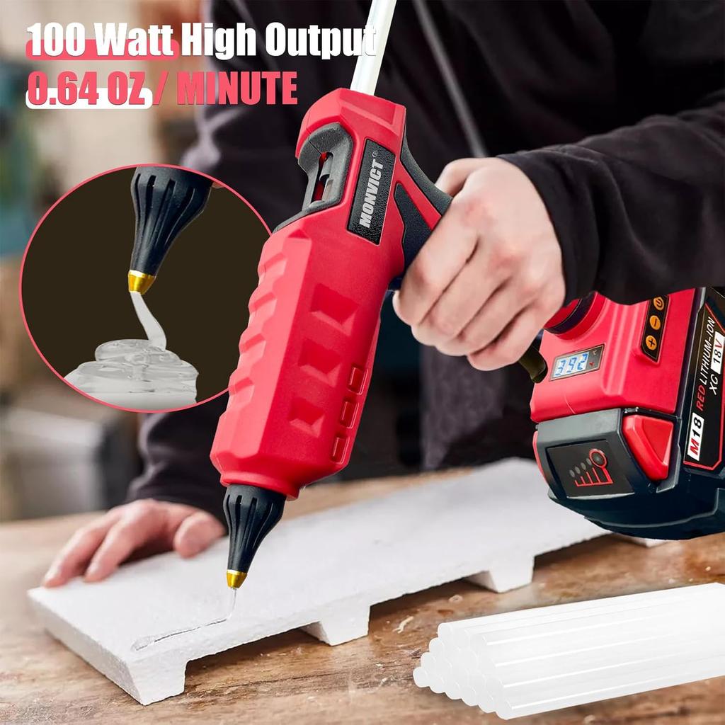 MONVICT 100W Cordless Glue Gun for Milwaukee 18V Battery, Upgraded Digital Temperature Adjustable Handheld Electric Power Full Size Heavy Duty Hot