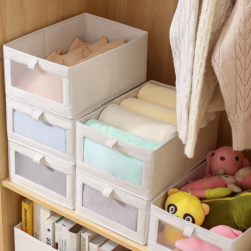 Cutie de depozitare din bumbac și in pentru haine și pantaloni, Organizator mare pliabil pentru casă, Cutie de depozitare lavabilă pentru jucării