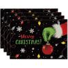 Xmas Ball Merry Christmas Placemats Set Of 4, 12x18 Inch Seasonal Winter Holiday Black Table Mats For Party Kitchen
