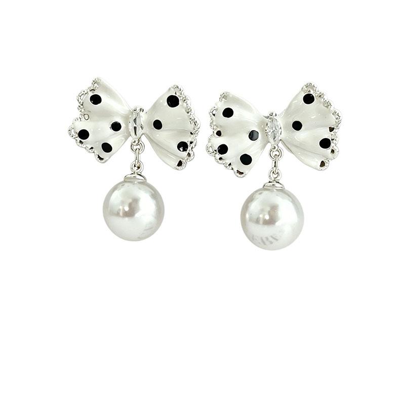 Cute Pearl Bowknot Drop Earrings For Women Trendy Dot Bow Dangle Earrings Minimalist Sweet Wedding Party Jewelry Pendientes Gifts