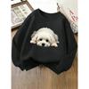 European sizes Fluffy White Puppy Print Kids' Fashionable crewneck sweatshirt,   children's long sleeved, casual multi colored   Children's clothing
