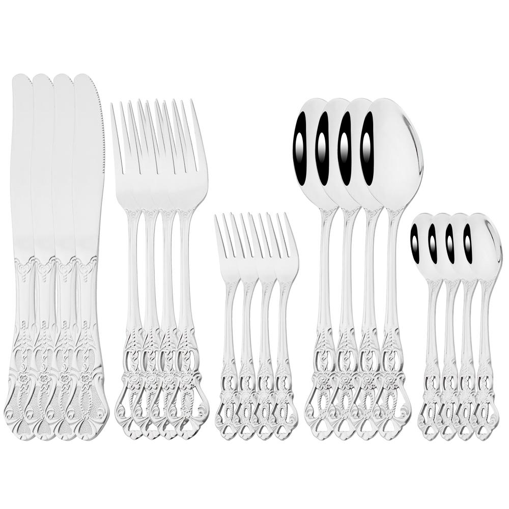 

4People Vintage Blue Cutlery Set Stainless Steel Dinnerware Set Knives Cake Fork Coffee Spoon Tableware Western Kitchen Flatware серебряный