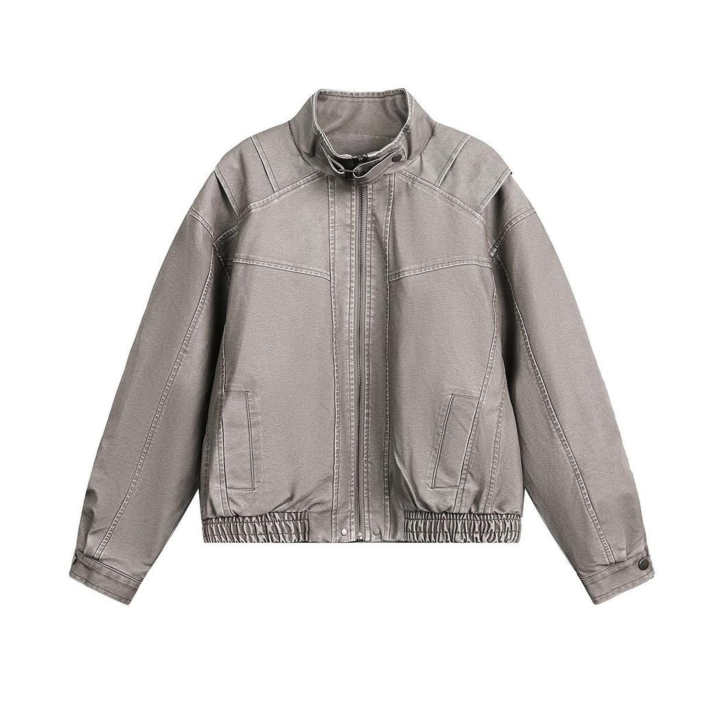 QIYOU 2025 Autumn Retro PU Leather Motorcycle Jacket for Men & Women - Structural Patchwork Design