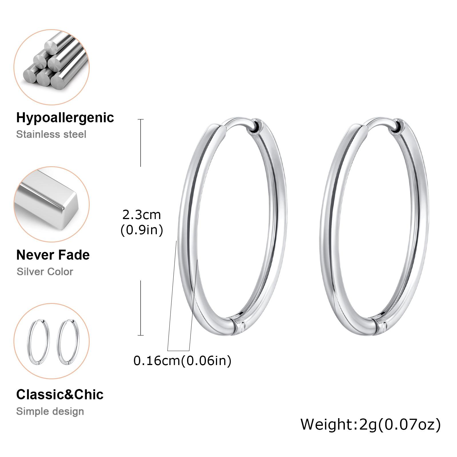 

Minimalist Small Silver Color Hoops Earring Women, Stainless Steel Sensitive Ears Piercing Stack Set Earring Nickel-free