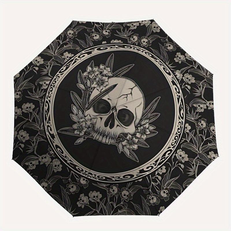 

1pc Skull Floral Pattern Automatic Open/Close Umbrella, Ideal Fan Gift for Birthday, Christmas, Trendy Fashion yy250828081