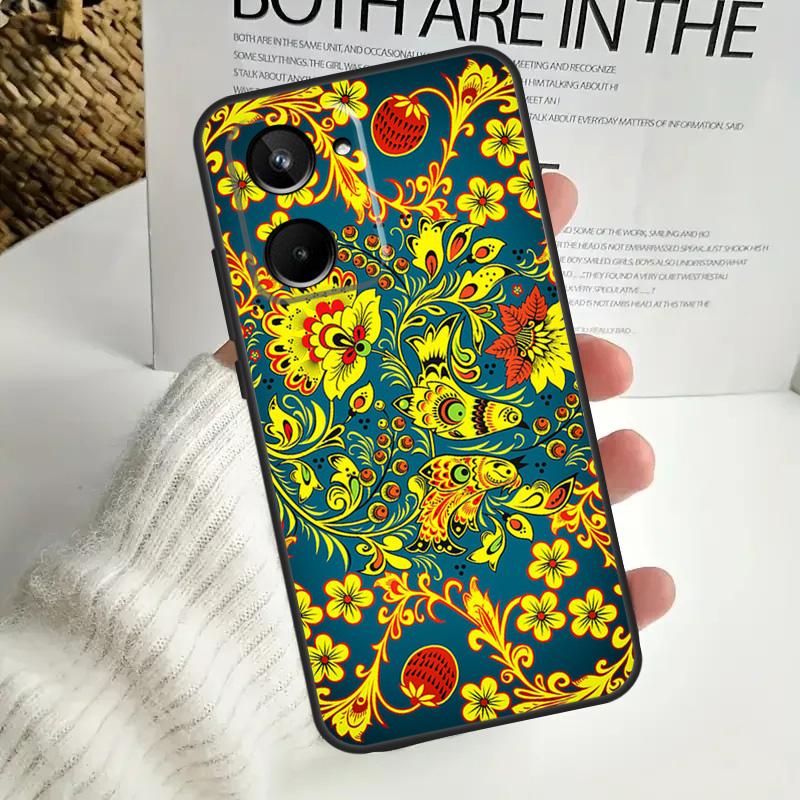 Khokhloma Russian Pattern Flower For Realme GT Neo 5 GT5 9 10 11 12 Pro Plus C30 C31 C33 C35 C25s C21Y C51 C55 C67 C53 Case