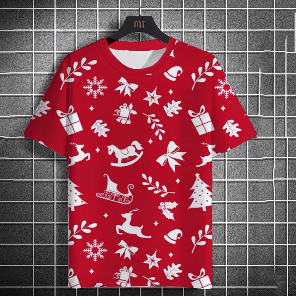 Children's cartoon Santa Claus T-shirt, men's and women's casual short sleeved T-shirt, children's Christmas gift