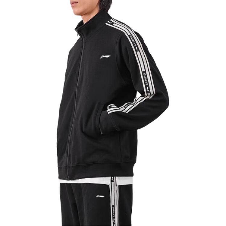 Li Ning Sports Fashion Series Logo Stand Collar Zip Long Sleeve Jacket Men Jacket Black YWDU467-1