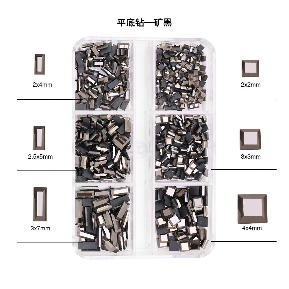6 Grid Square Diamond Set, Nail Art Jewelry, Diamond Mirror Transparent Square Diamond Mixed Flat Bottom Diamond Diy Nail Decoration