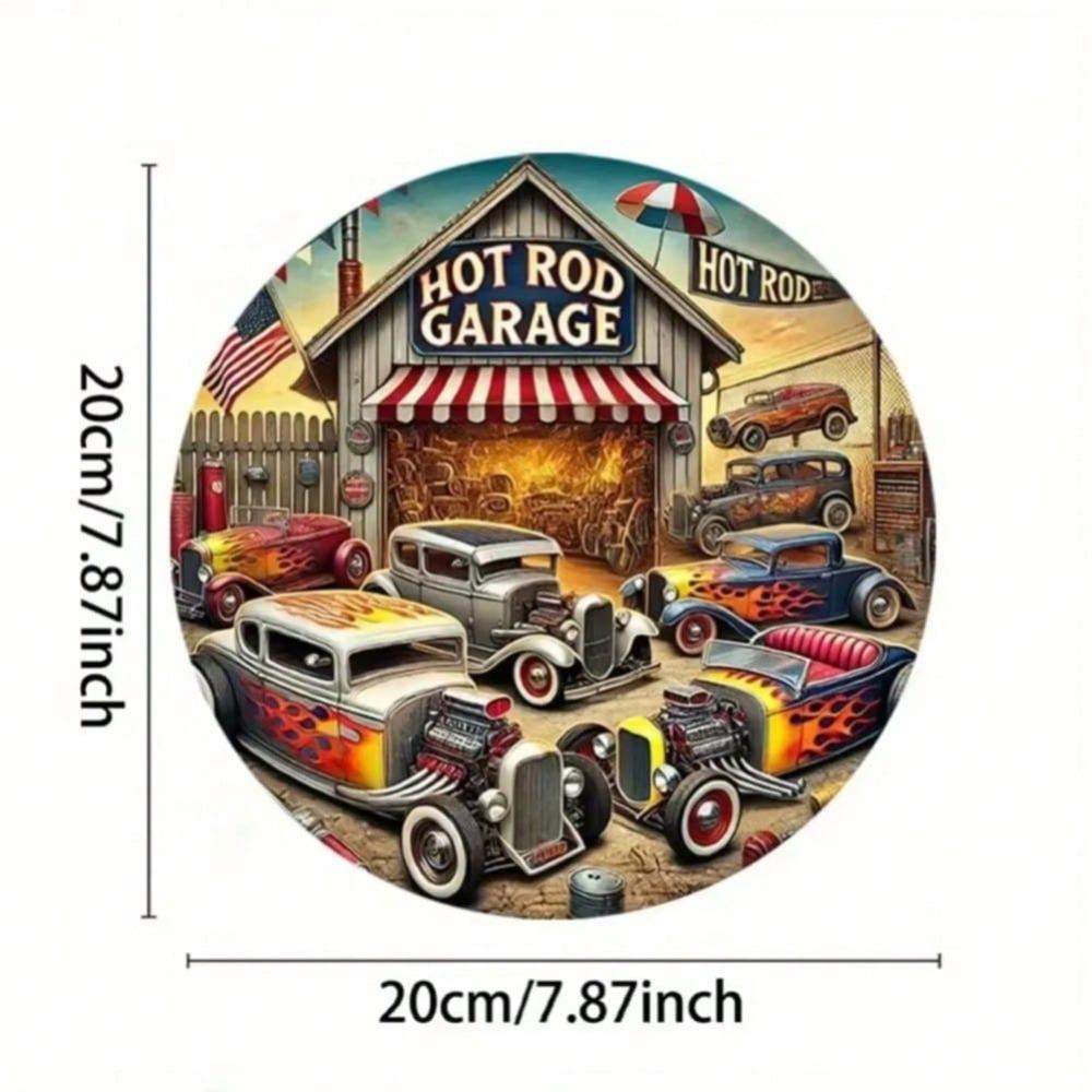 Vintage Hot Rod Garage Round Metal Sign Car Decor for Home