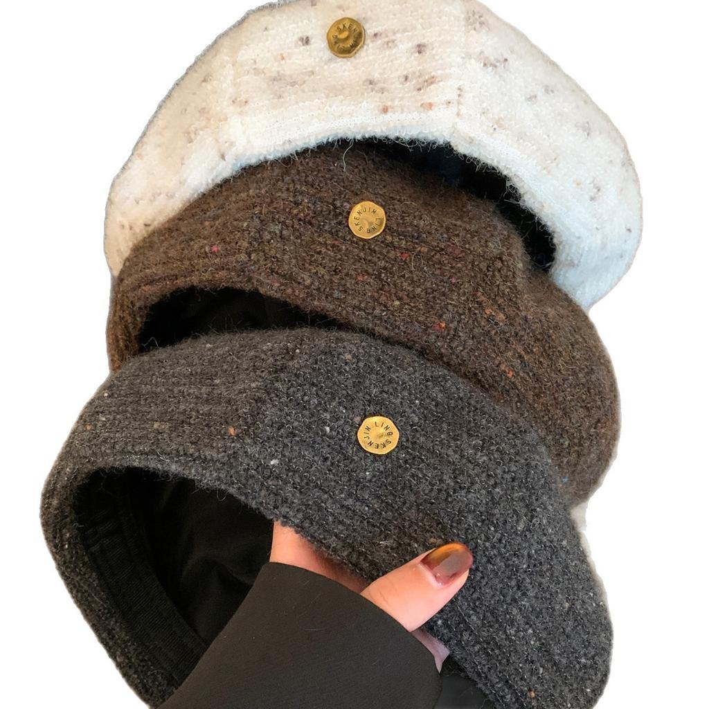 Maillard Coffee Color Knitted Beret for Women in Autumn and Winter Small Face  Large Head Circumference  Warm and Versatile Cloud Painter Hat