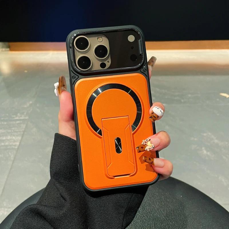 For Magnetic Case For For Iphone 17 16 1 14 13 12 Pro Max Fold Bracket Transparent Lens Protection Armor Shockproof Cover