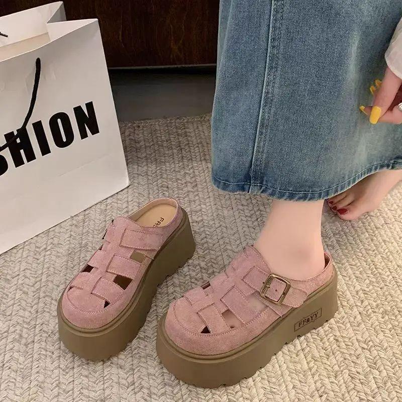 [FF] Ou Ruofeng candy color thick sole height increase Mary Jane bag head drag summer beach shoes